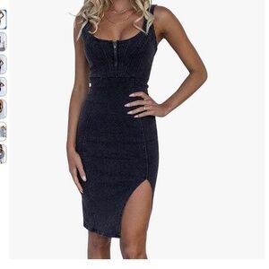 Denim Dress for Women Sleeveless Side Slit Body-con